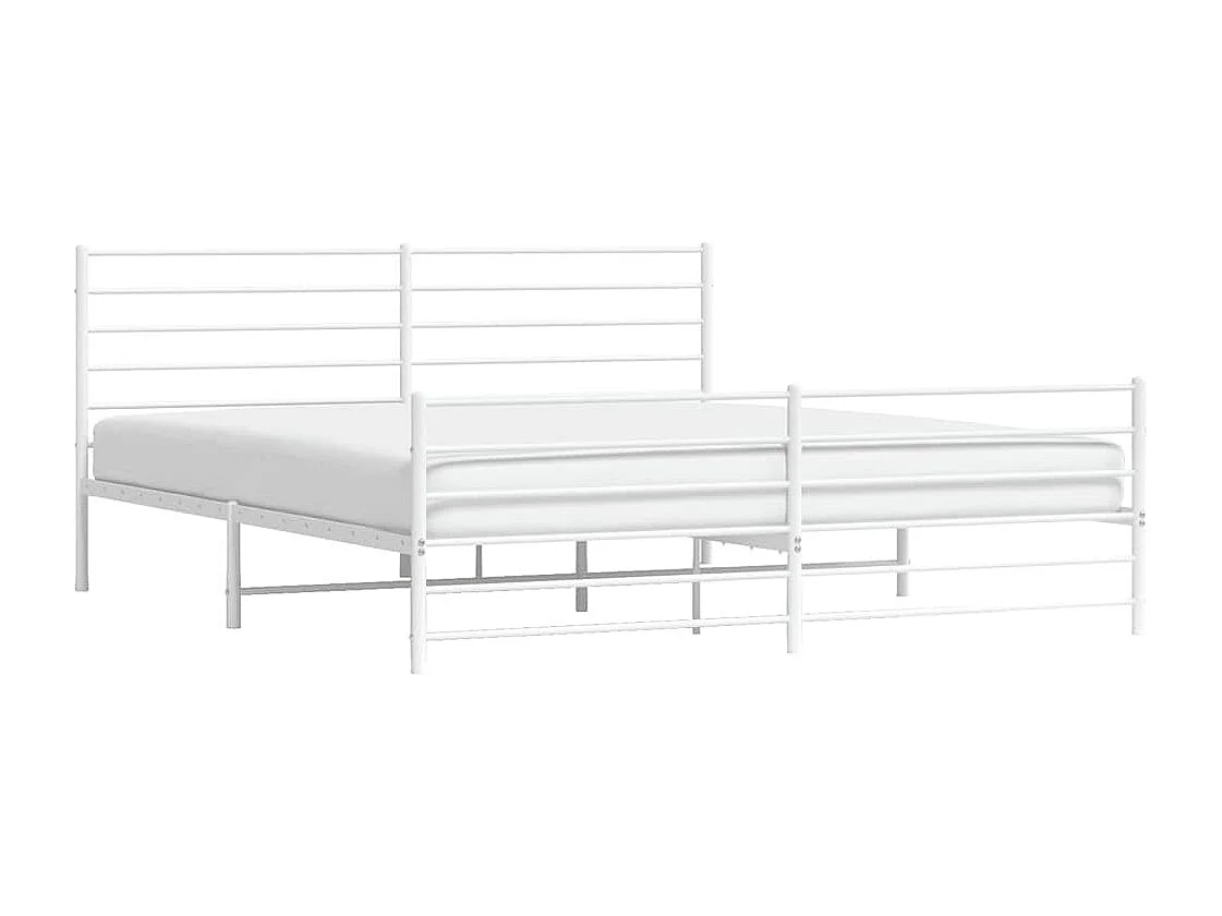 Lit double | Lit adulte | Cadre de lit métal et pied de lit blanc 183x213 cm