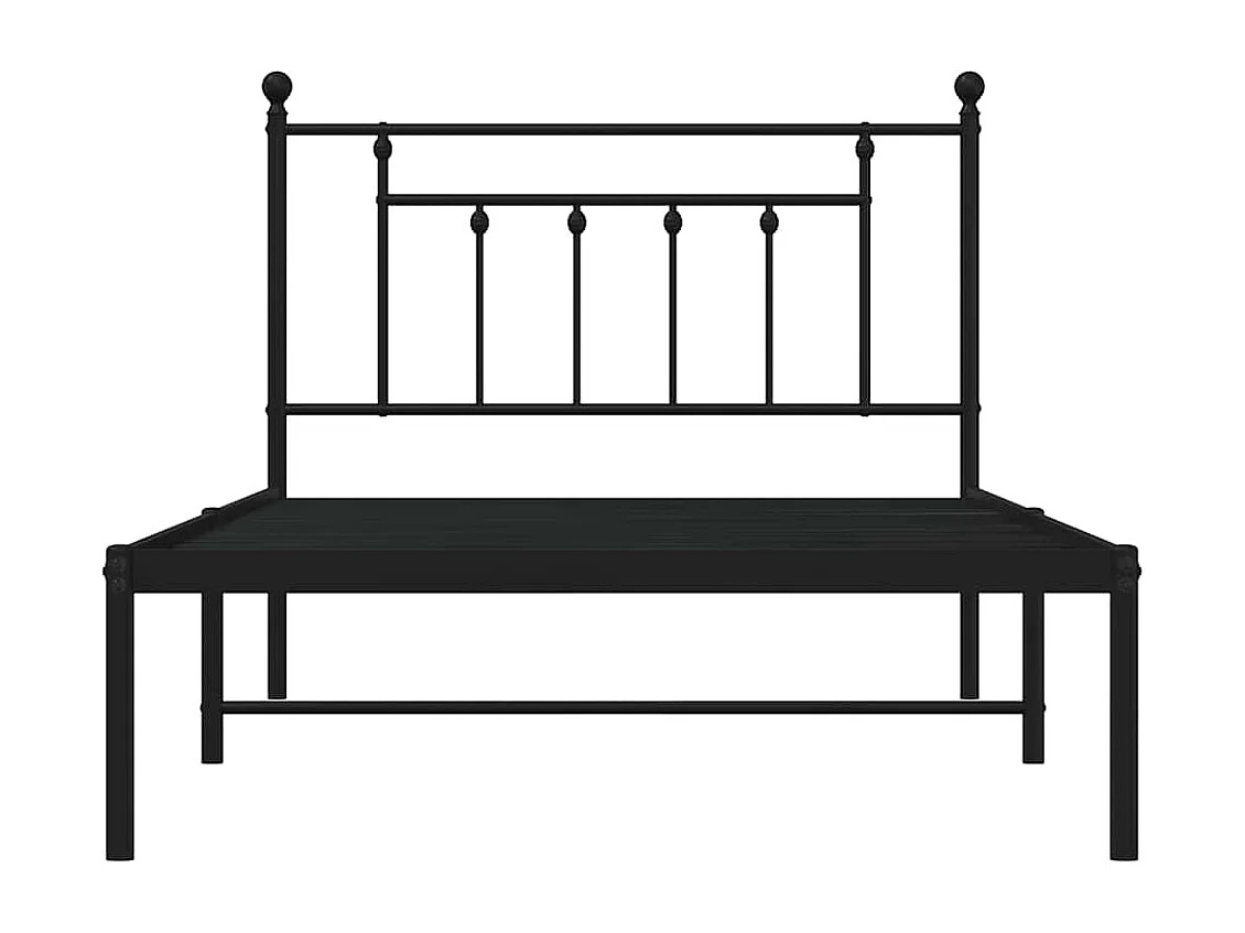 Lit simple | Lit adulte, enfant | Cadre de lit métal avec tête de lit noir 100x200cm