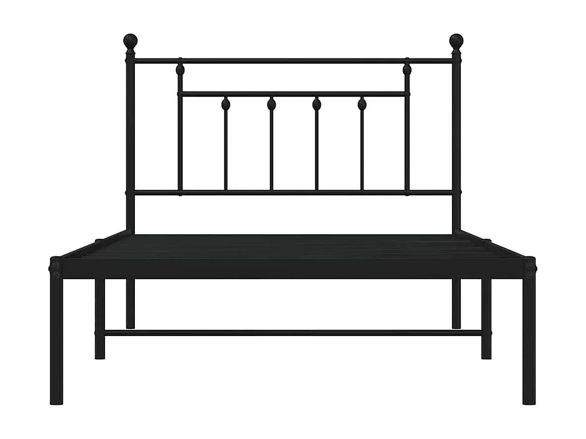 Lit simple | Lit adulte, enfant | Cadre de lit métal avec tête de lit noir 100x200cm