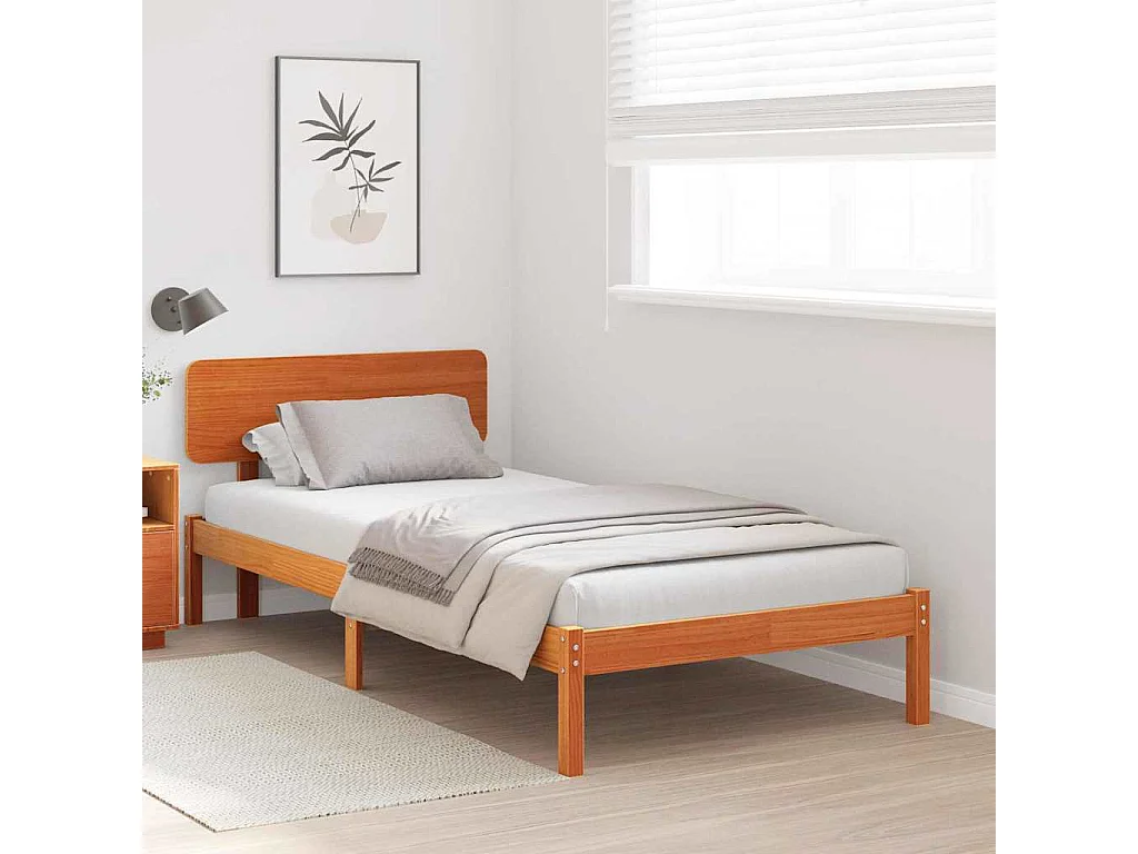 Lit simple | Lit adulte, enfant | Cadre de lit Brun cire 100x200 cm Bois massif en pin