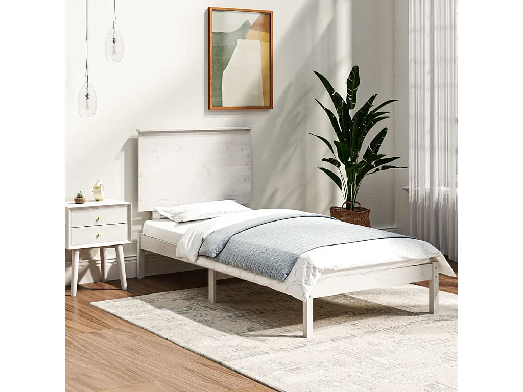 Lit simple | Lit adulte, enfant | Cadre de lit blanc 100x200 cm bois de pin massif