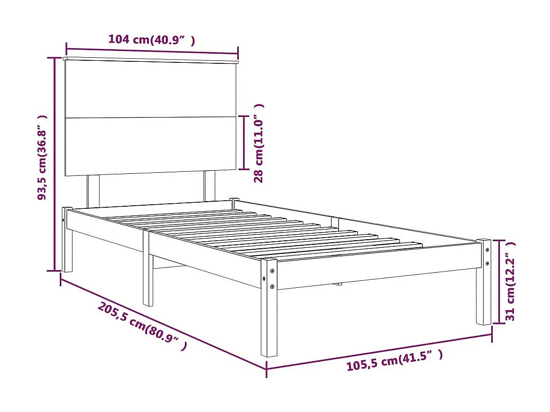 Lit simple | Lit adulte, enfant | Cadre de lit blanc 100x200 cm bois de pin massif