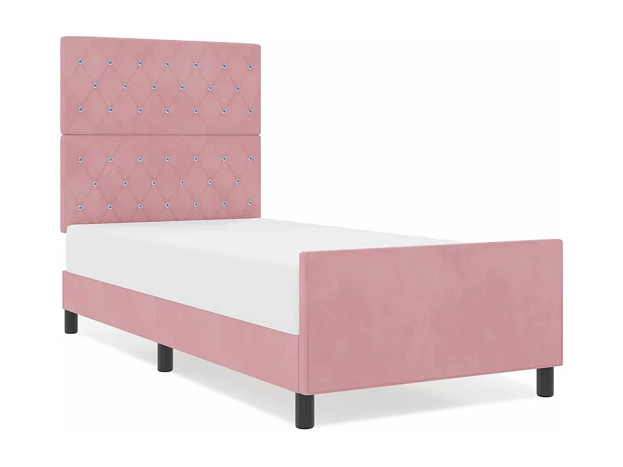 Lit simple | Lit adulte, enfant | Cadre de lit avec tête de lit Rose 100x200 cm Velours