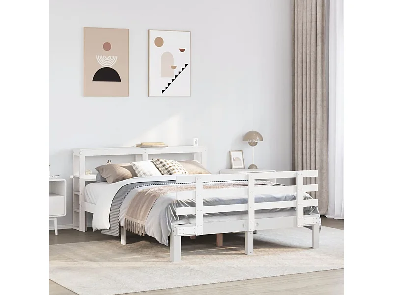 Letto per adulti | Letto singolo | Giroletto con Testiera Bianco 120x190 cm Legno Massello di Pino