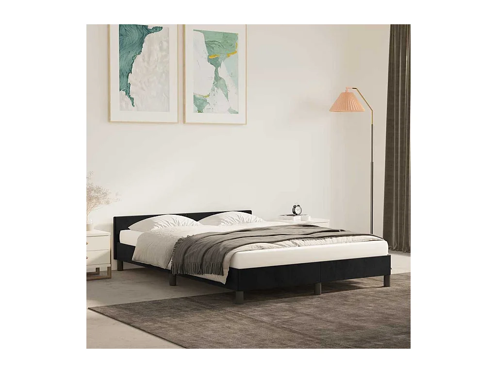 Lit double | Lit adulte | Cadre de lit noir 140x200 cm velours