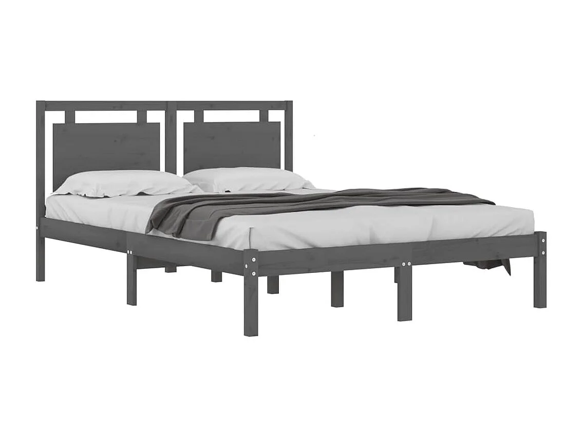 Lit double | Lit adulte | Cadre de lit gris 200x200 cm bois massif