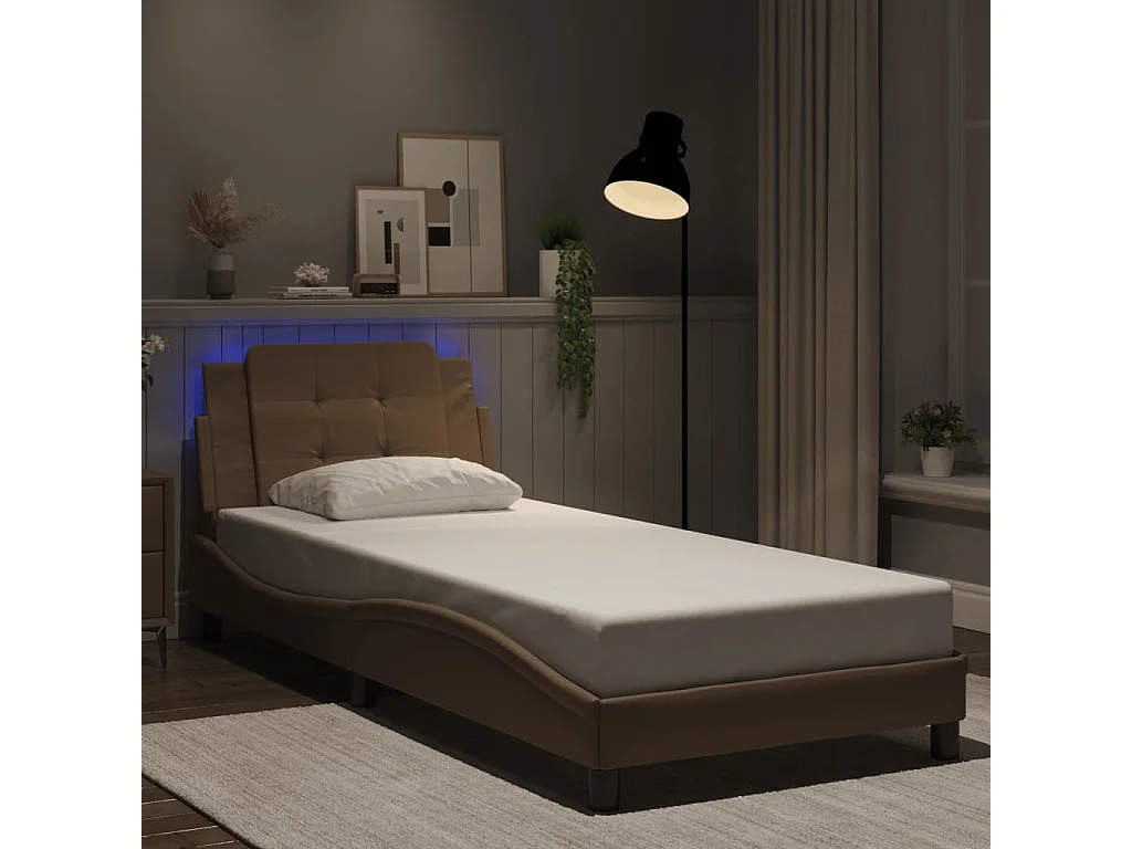 Lit simple | Lit adulte, enfant | Cadre de lit avec LED cappuccino 100x200 cm