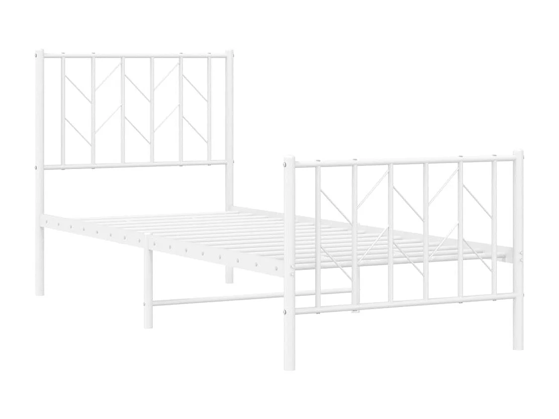 Lit simple | Lit adulte, enfant | Cadre de lit métal avec pied de lit blanc 75x190cm