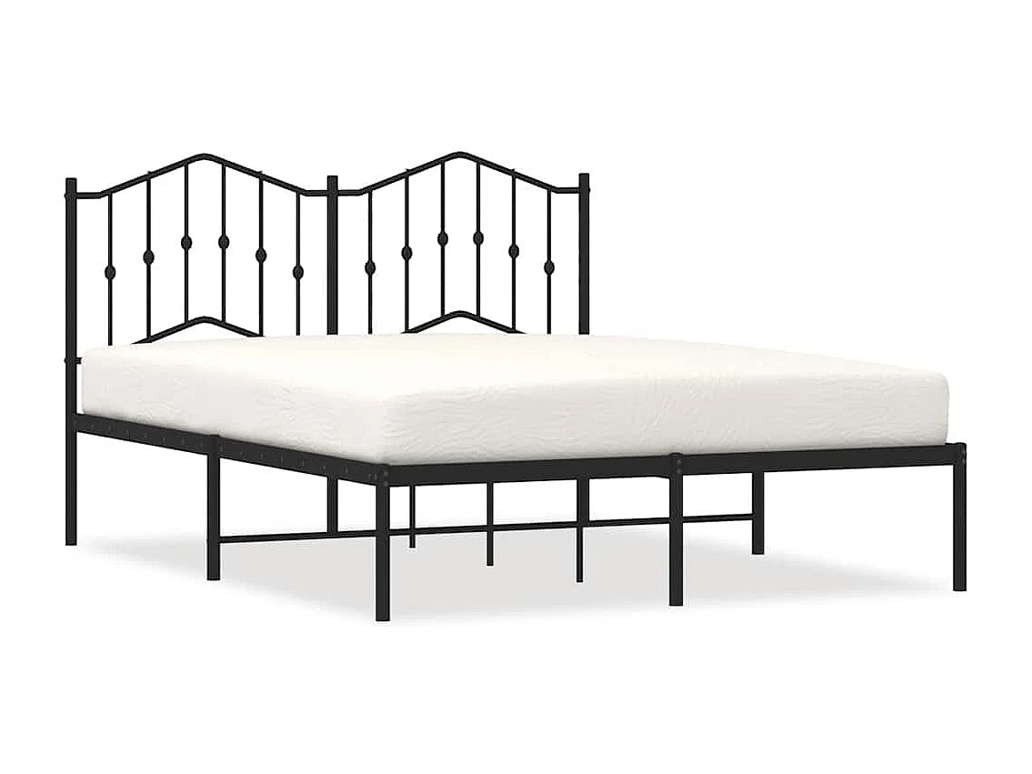 Lit double | Lit adulte | Cadre de lit métal avec tête de lit noir 135x190cm