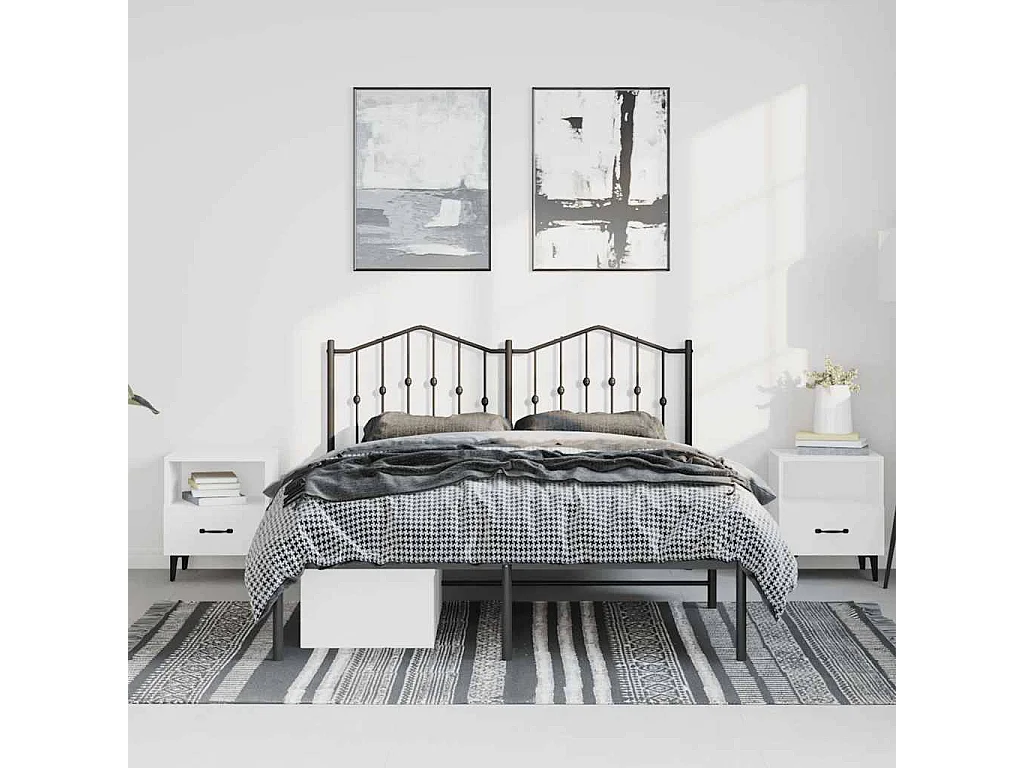 Lit double | Lit adulte | Cadre de lit métal avec tête de lit noir 135x190cm