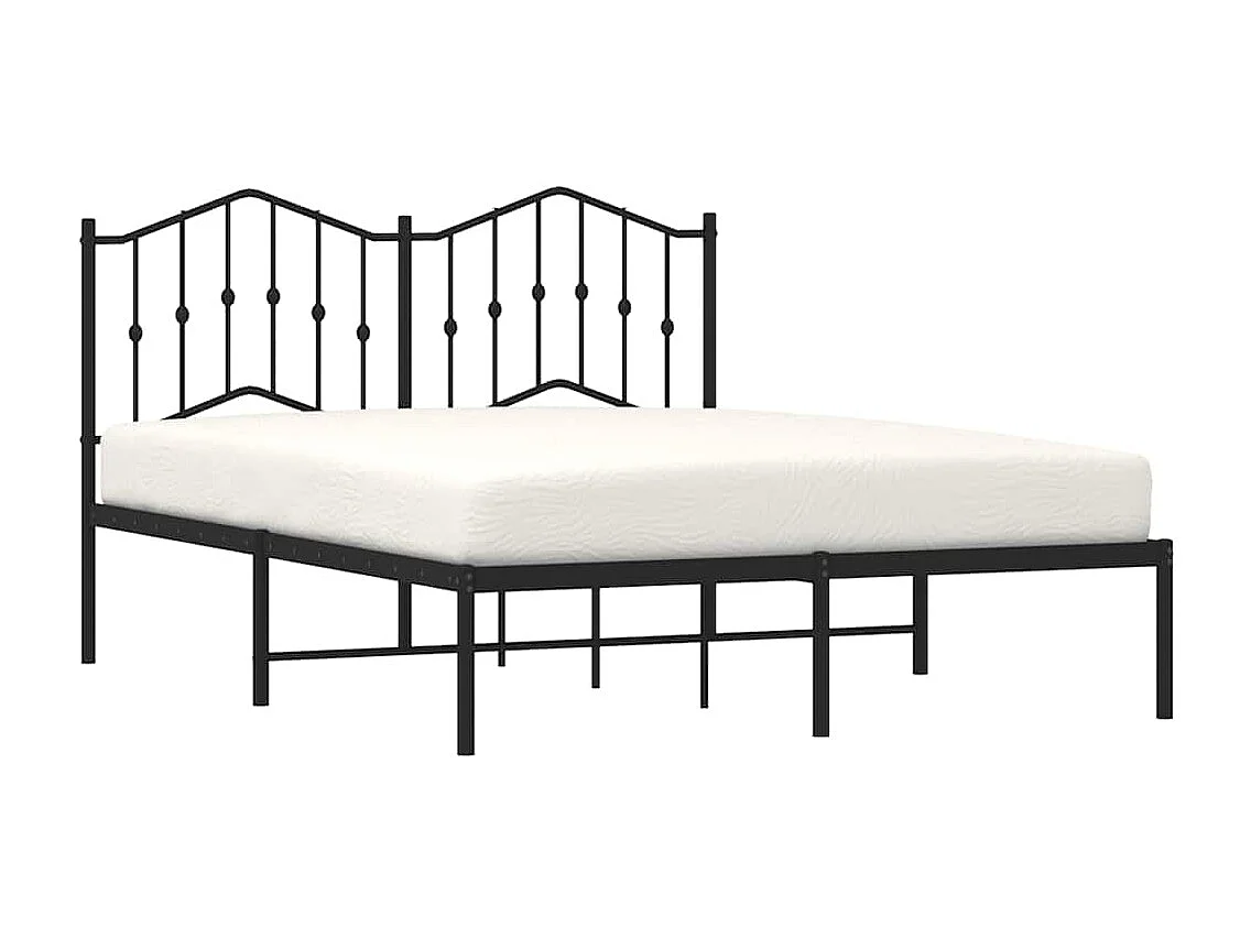 Lit double | Lit adulte | Cadre de lit métal avec tête de lit noir 135x190cm