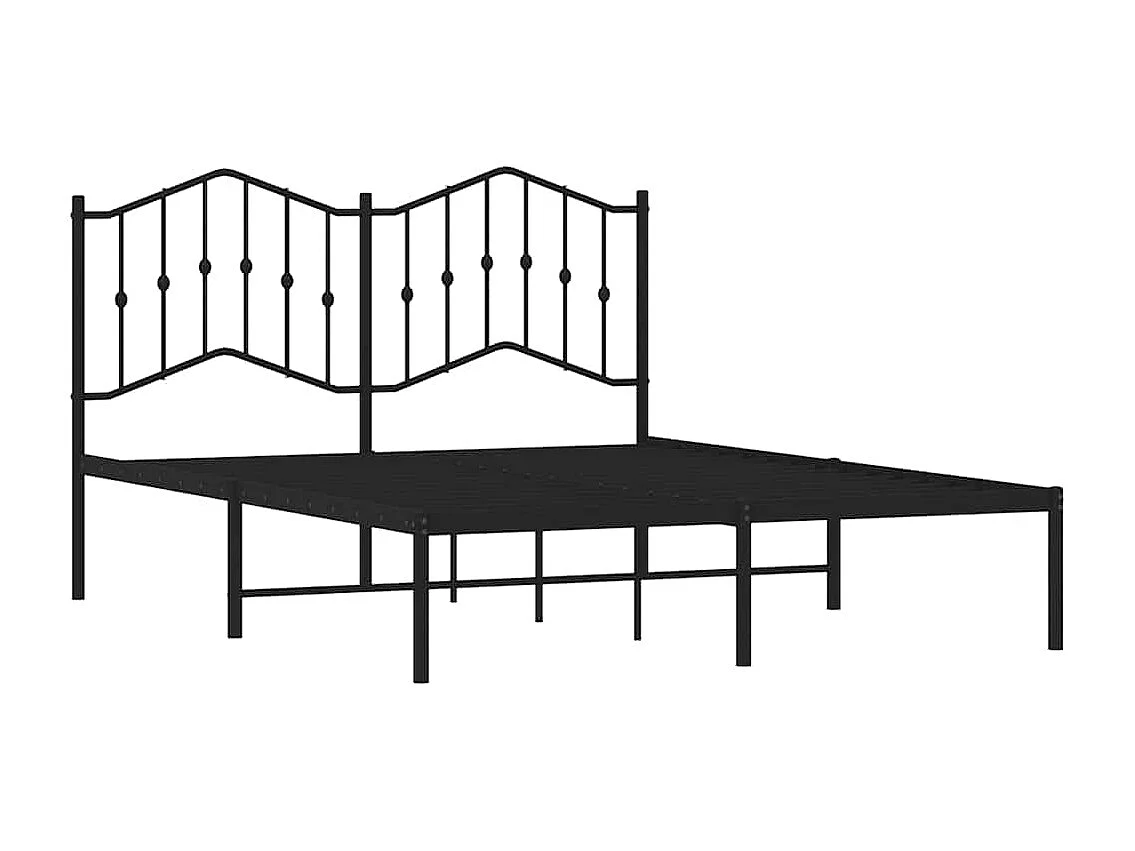 Lit double | Lit adulte | Cadre de lit métal avec tête de lit noir 135x190cm