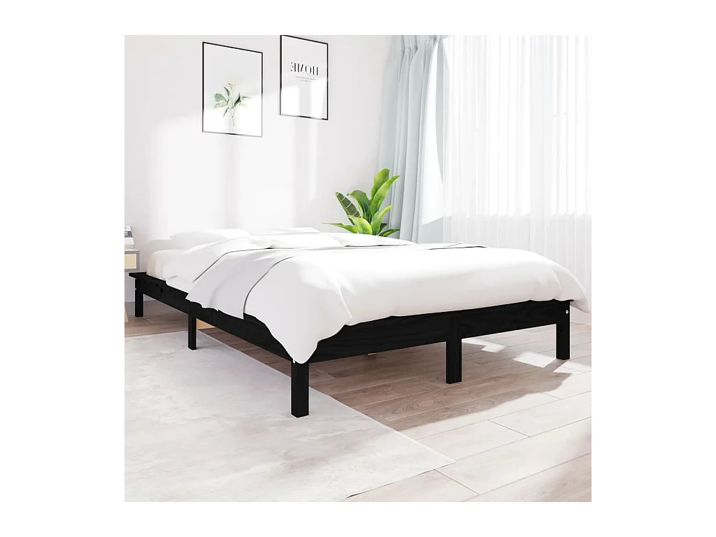 Lit double | Lit adulte | Cadre de lit noir 140x190 cm bois de pin massif