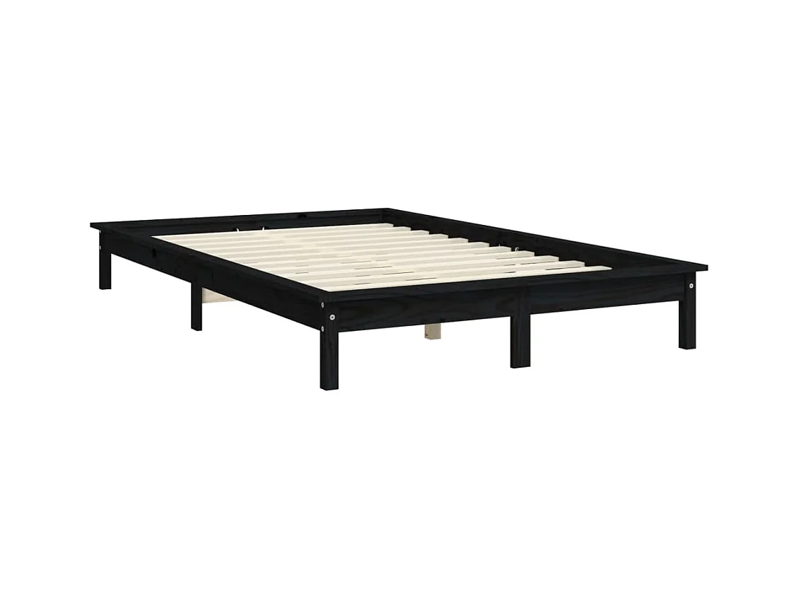 Lit double | Lit adulte | Cadre de lit noir 140x190 cm bois de pin massif