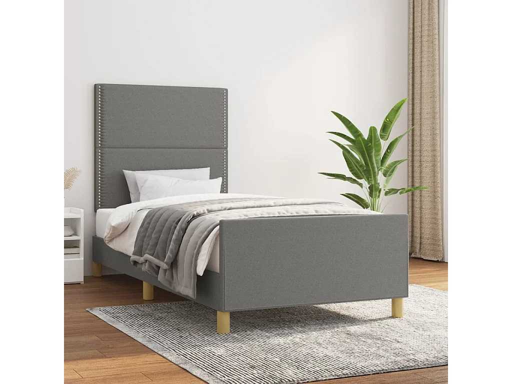 Lit simple | Lit adulte, enfant | Cadre de lit gris foncé 80x200 cm tissu
