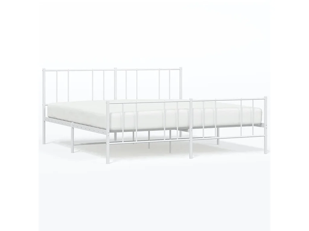 Lit double | Lit adulte | Cadre de lit métal et pied de lit blanc 180x200 cm