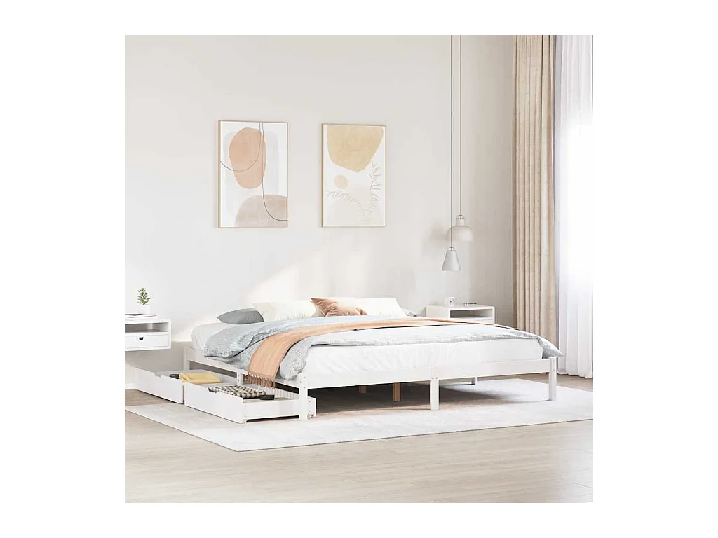 Letto per adulti | Letto matrimoniale | Giroletto senza Materasso Bianco 200x200 cm Legno Massello Pino