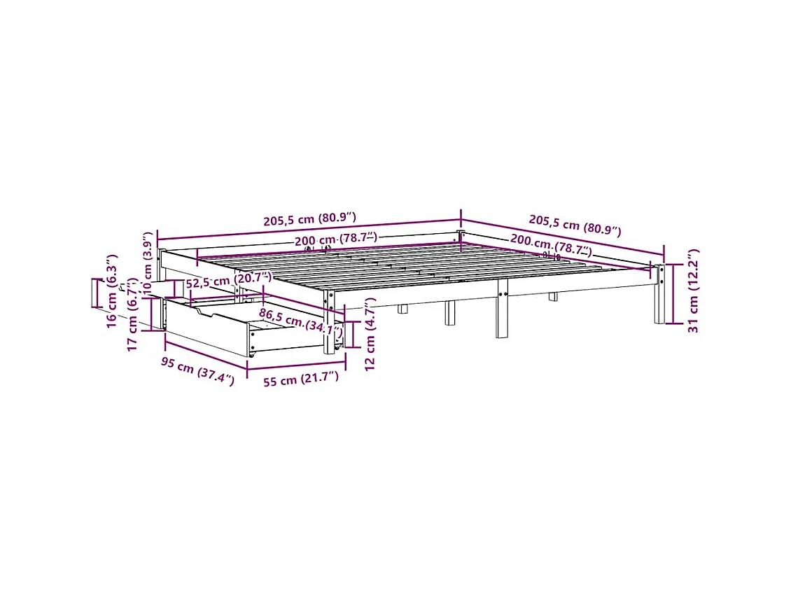 Letto per adulti | Letto matrimoniale | Giroletto senza Materasso Bianco 200x200 cm Legno Massello Pino