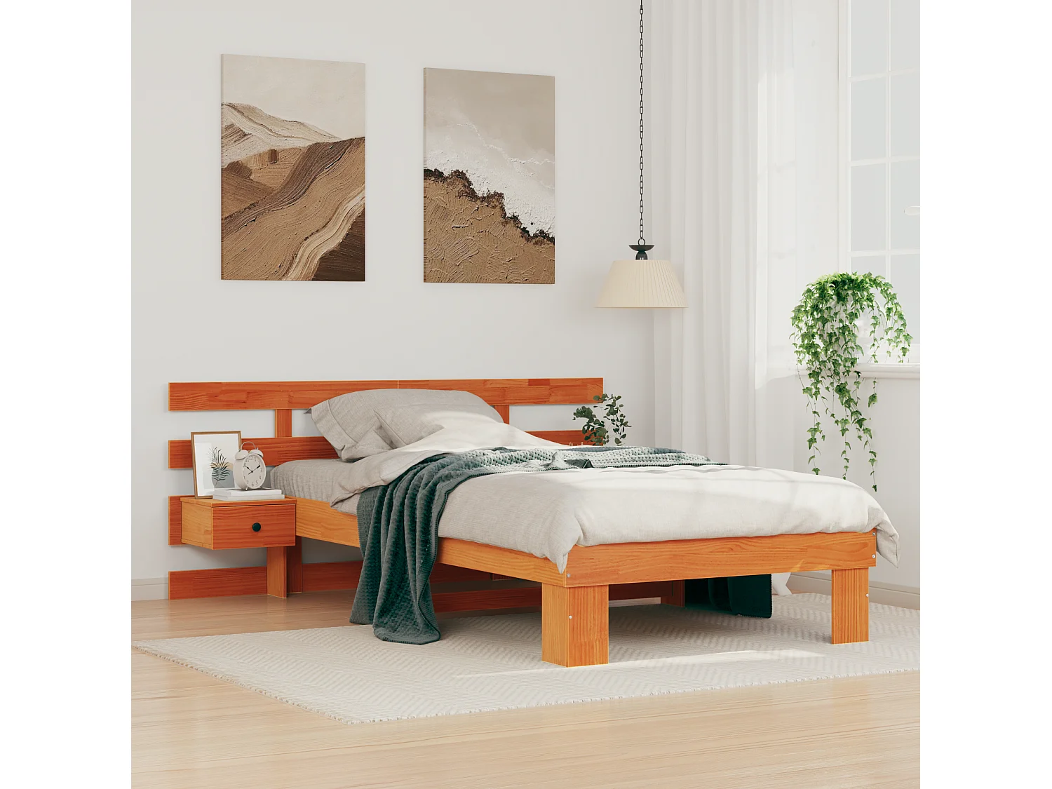 Lit simple | Lit adulte, enfant | Cadre de lit Marron cire 75x190 cm Bois massif en pin