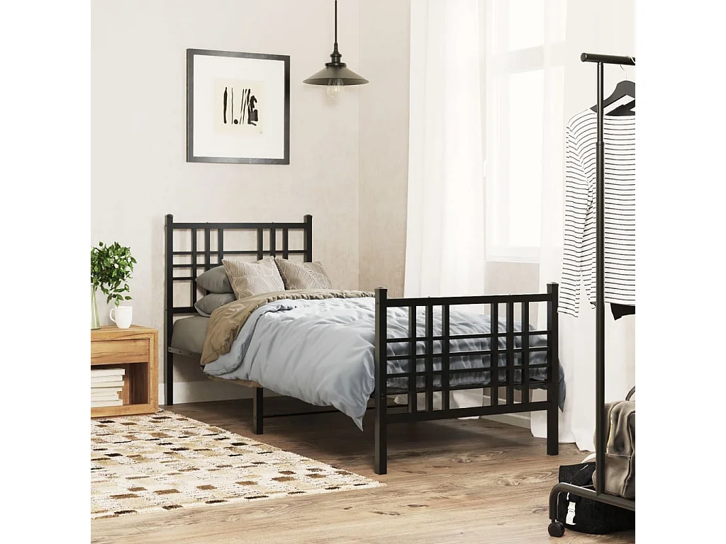 Lit simple | Lit adulte, enfant | Cadre de lit métal avec pied de lit noir 80x200 cm