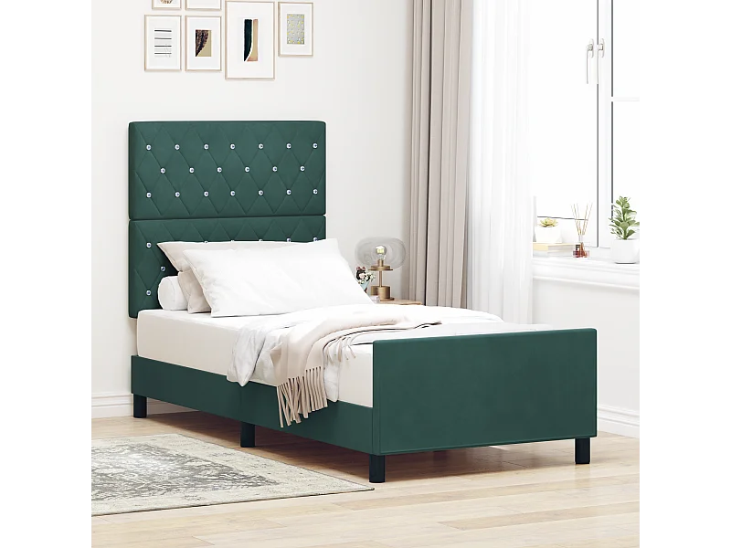 Lit simple | Lit adulte, enfant | Cadre de lit avec tête de lit Vert foncé 100x200 cm Velours