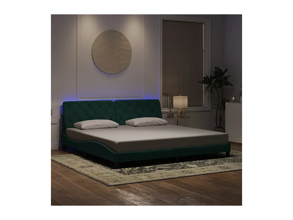 Letto per adulti | Letto matrimoniale | Giroletto con LED senza Materasso Verde Scuro 200x200 cm in Velluto