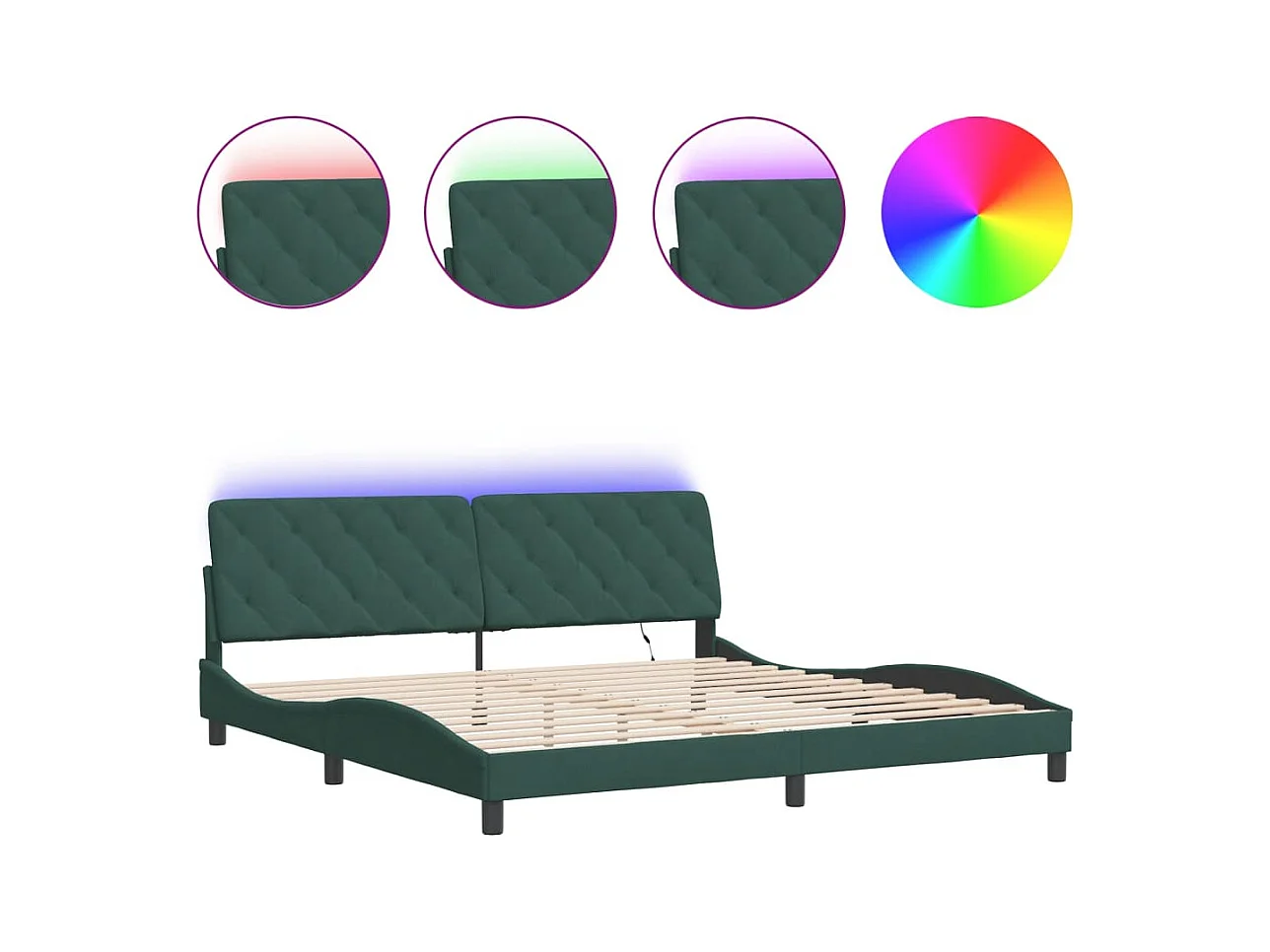 Letto per adulti | Letto matrimoniale | Giroletto con LED senza Materasso Verde Scuro 200x200 cm in Velluto