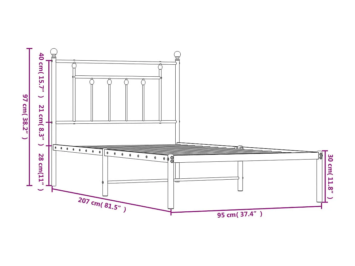 Lit simple | Lit adulte, enfant | Cadre de lit métal avec tête de lit blanc 90x200cm