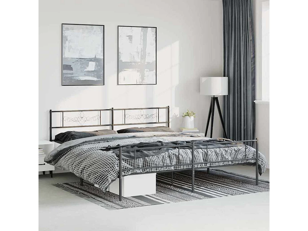 Lit double | Lit adulte | Cadre de lit métal avec pied de lit noir 183x213cm