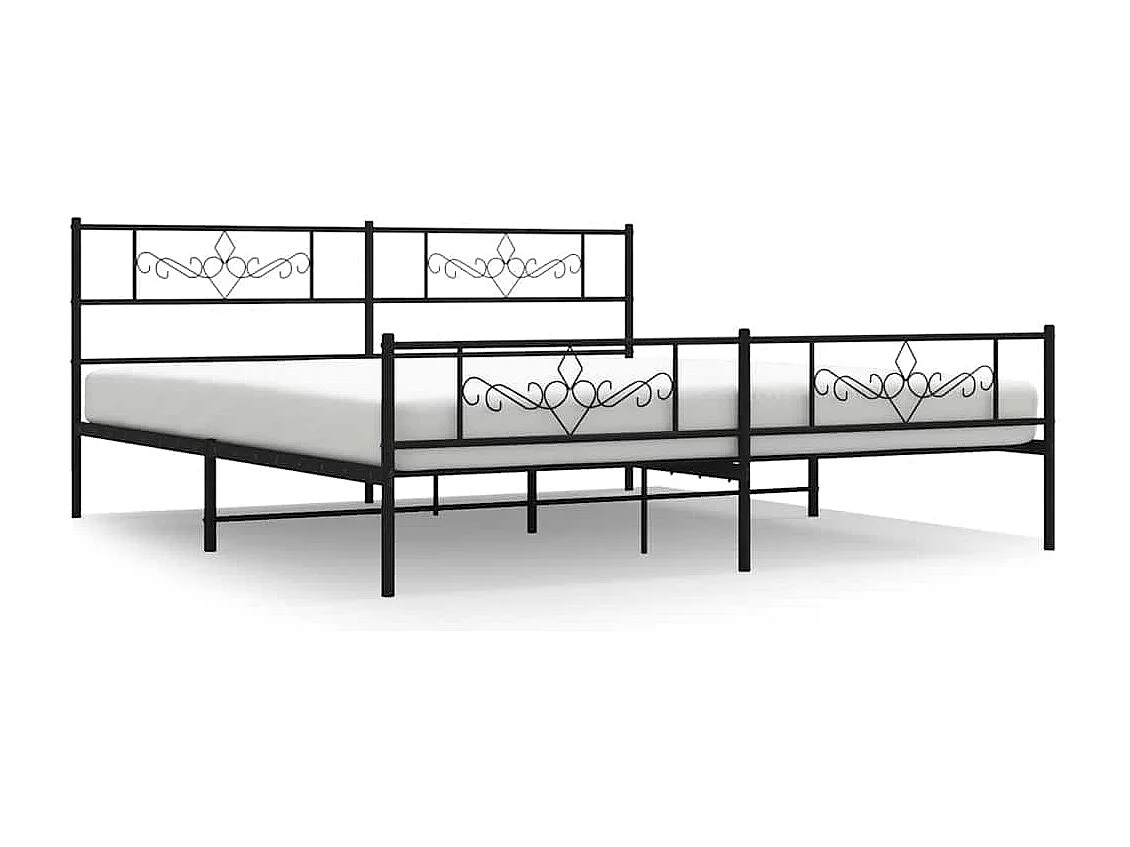 Lit double | Lit adulte | Cadre de lit métal avec pied de lit noir 183x213cm