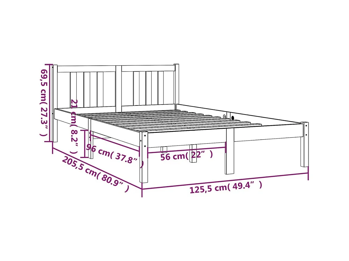 Letto per adulti | Letto singolo | Giroletto senza Materasso Ambrato in Legno Massello 120x200 cm