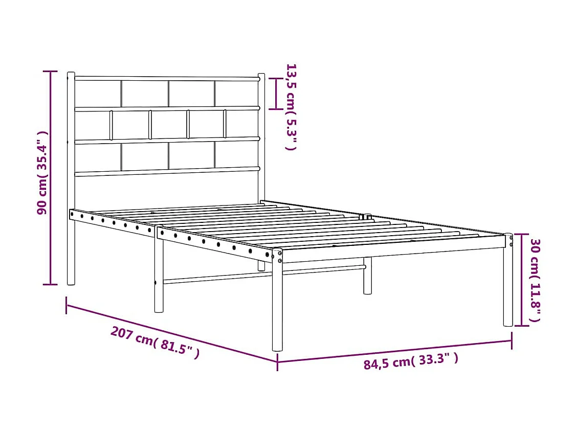 Lit simple | Lit adulte, enfant | Cadre de lit métal avec tête de lit blanc 80x200cm