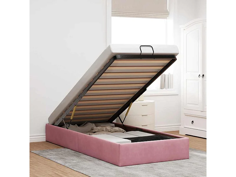 Lit simple | Lit adulte, enfant | Cadre de lit ottoman rose 90x200 cm velours