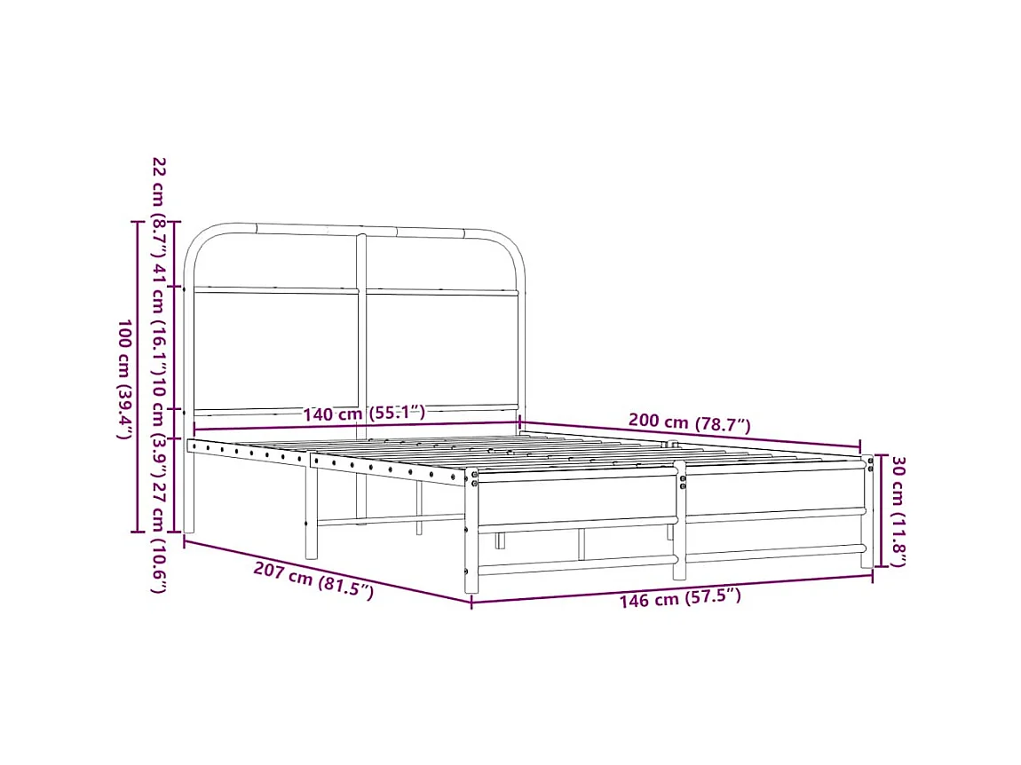 Letto per adulti | Letto matrimoniale | Giroletto senza Materasso Rovere Marrone 140x200 cm Truciolato