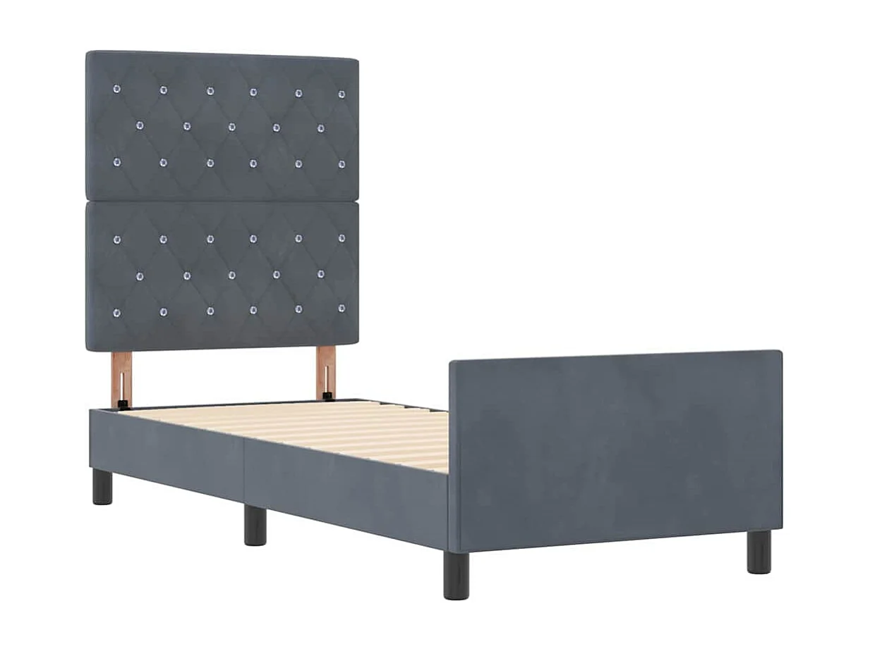 Lit simple | Lit adulte, enfant | Cadre de lit avec tête de lit Gris foncé 80x200 cm Velours