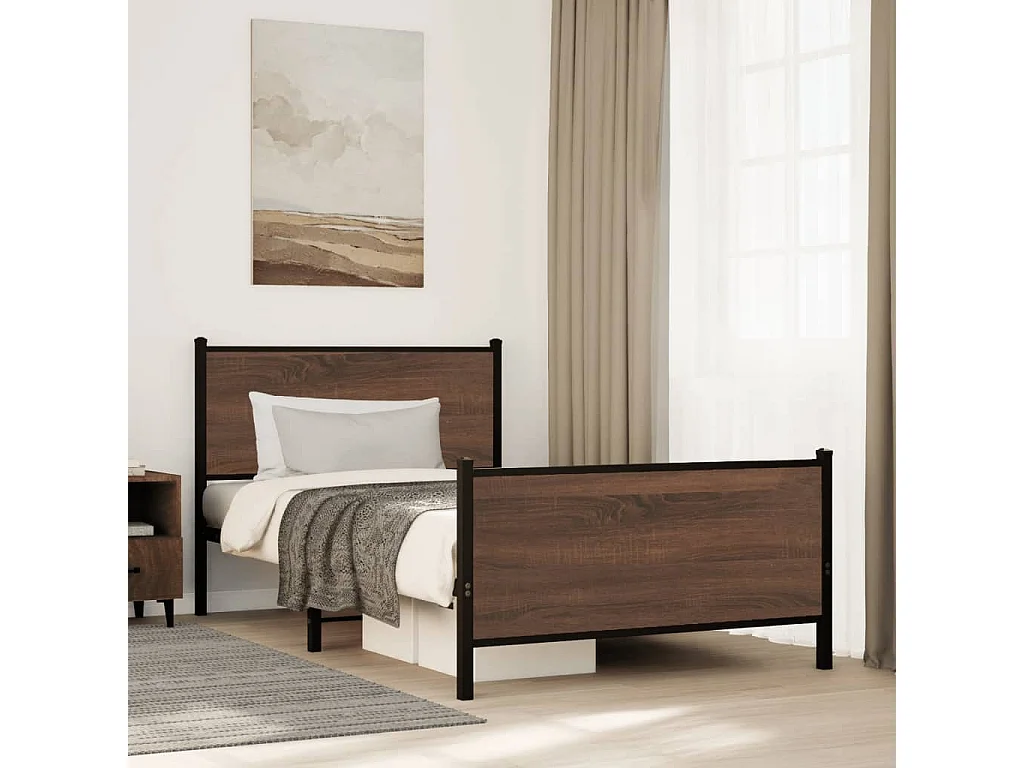 Lit simple | Lit adulte, enfant | Cadre de lit en métal chêne marron 107x203 cm