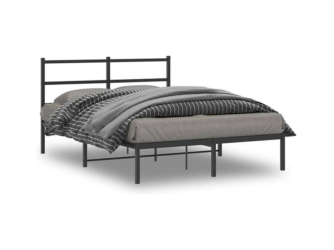 Lit double | Lit adulte | Cadre de lit métal avec tête de lit noir 140x190cm