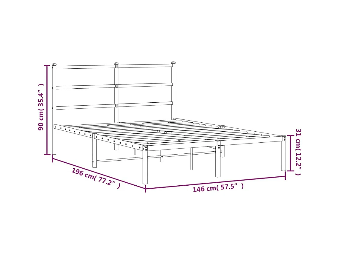 Lit double | Lit adulte | Cadre de lit métal avec tête de lit noir 140x190cm