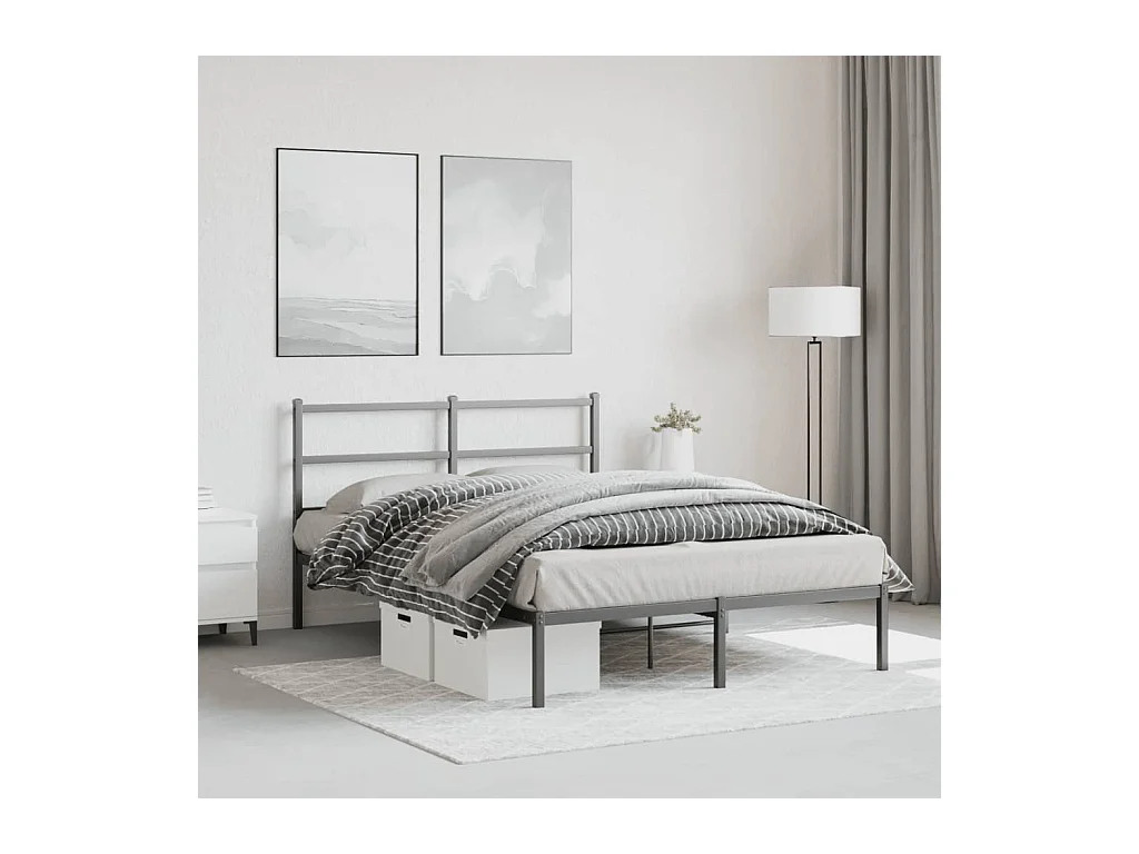 Lit double | Lit adulte | Cadre de lit métal avec tête de lit noir 140x190cm