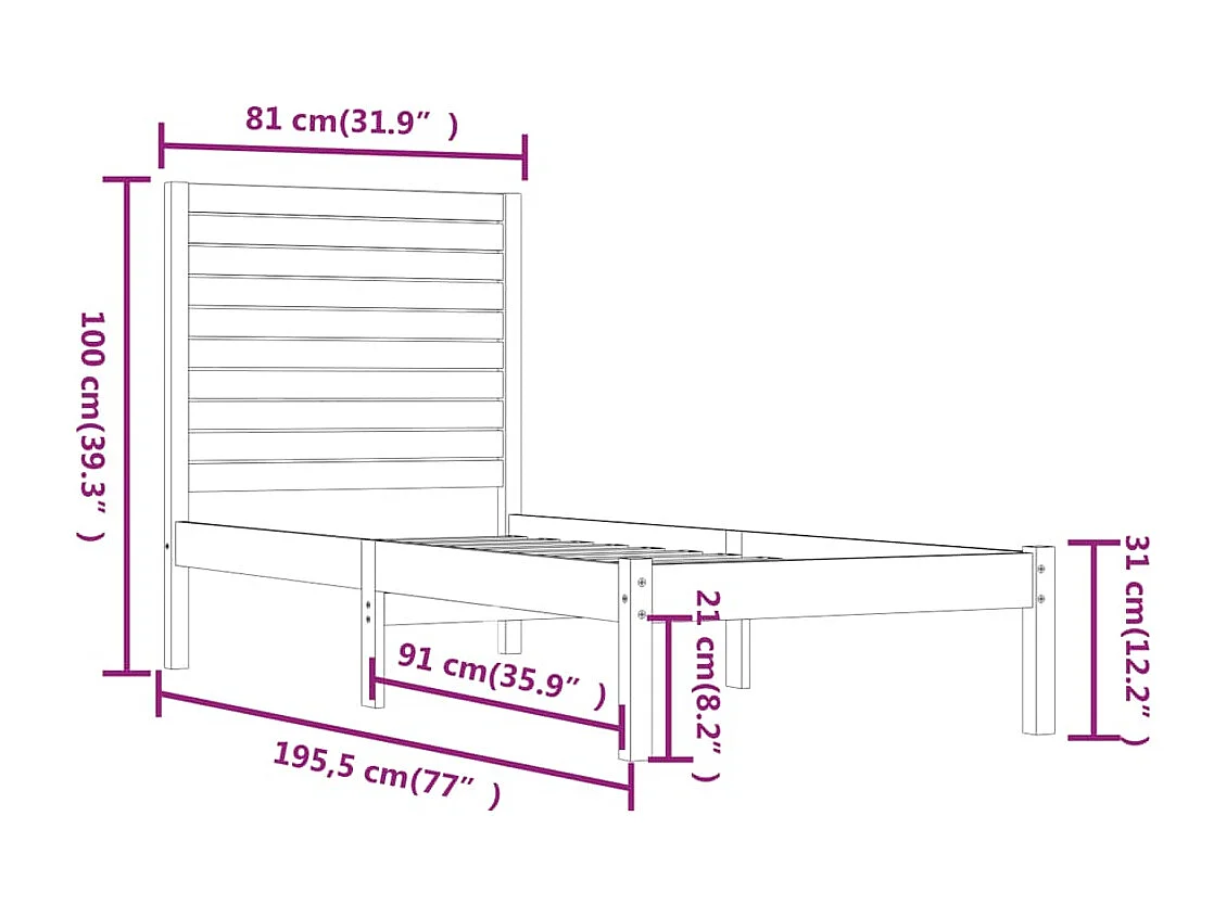 Lit simple | Lit adulte, enfant | Cadre de lit blanc 75x190 cm bois massif