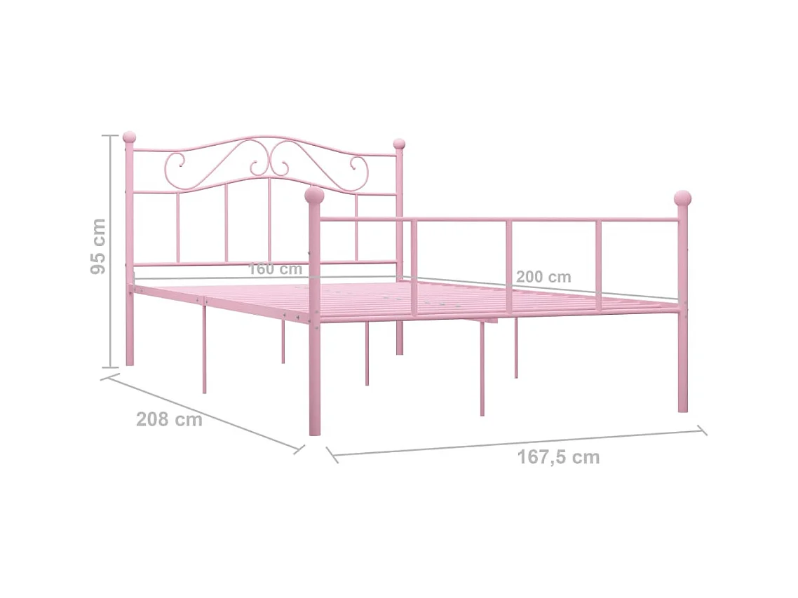 Lit double | Lit adulte | Cadre de lit rose métal 160x200 cm