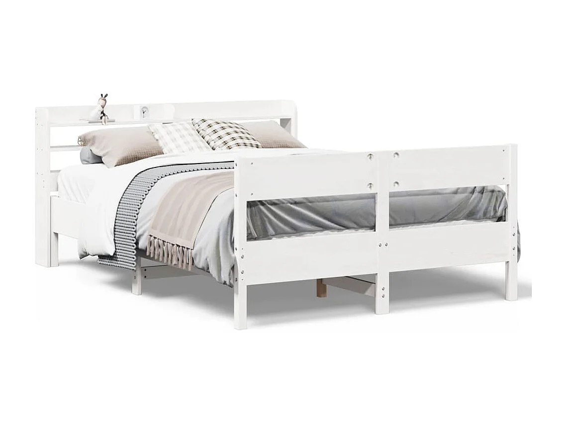 Letto matrimoniale | Giroletto | Struttura del letto senza Materasso Bianco 135x190 cm Legno Massello di Pino