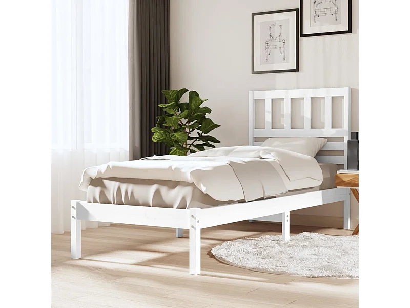 Lit simple | Lit adulte, enfant | Cadre de lit blanc 75x190 cm bois de pin massif
