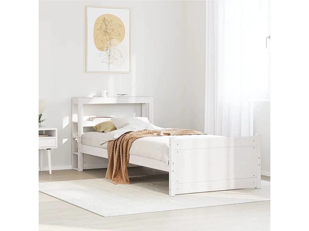 Lit simple | Lit adulte, enfant | Cadre de lit avec tête de lit blanc 90x200 cm