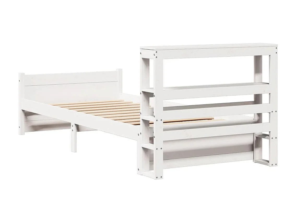 Lit simple | Lit adulte, enfant | Cadre de lit avec tête de lit blanc 90x200 cm