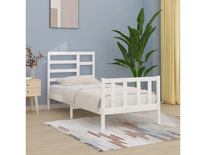 Lit simple | Lit adulte, enfant | Cadre de lit blanc 100x200 cm bois de pin massif