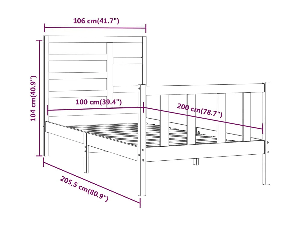 Lit simple | Lit adulte, enfant | Cadre de lit blanc 100x200 cm bois de pin massif