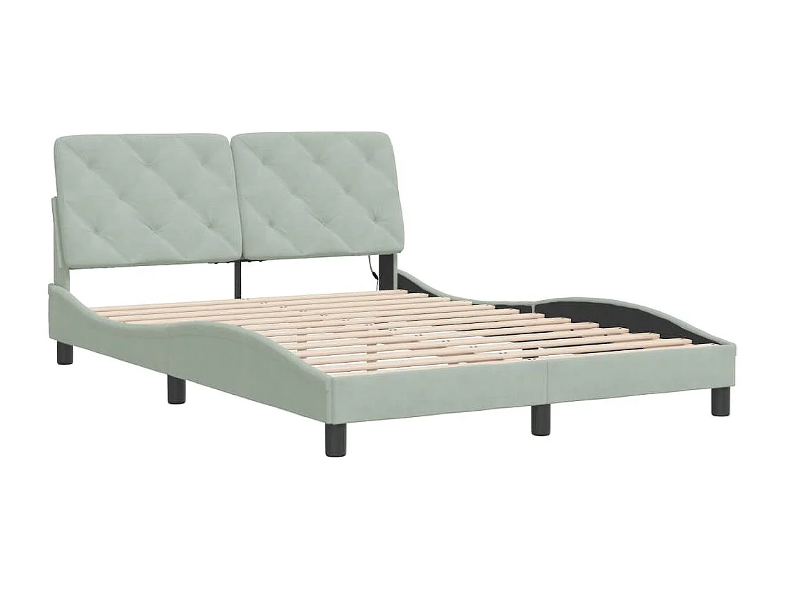 Lit simple | Lit adulte, enfant | Cadre de lit avec LED gris clair 120x200cm velours