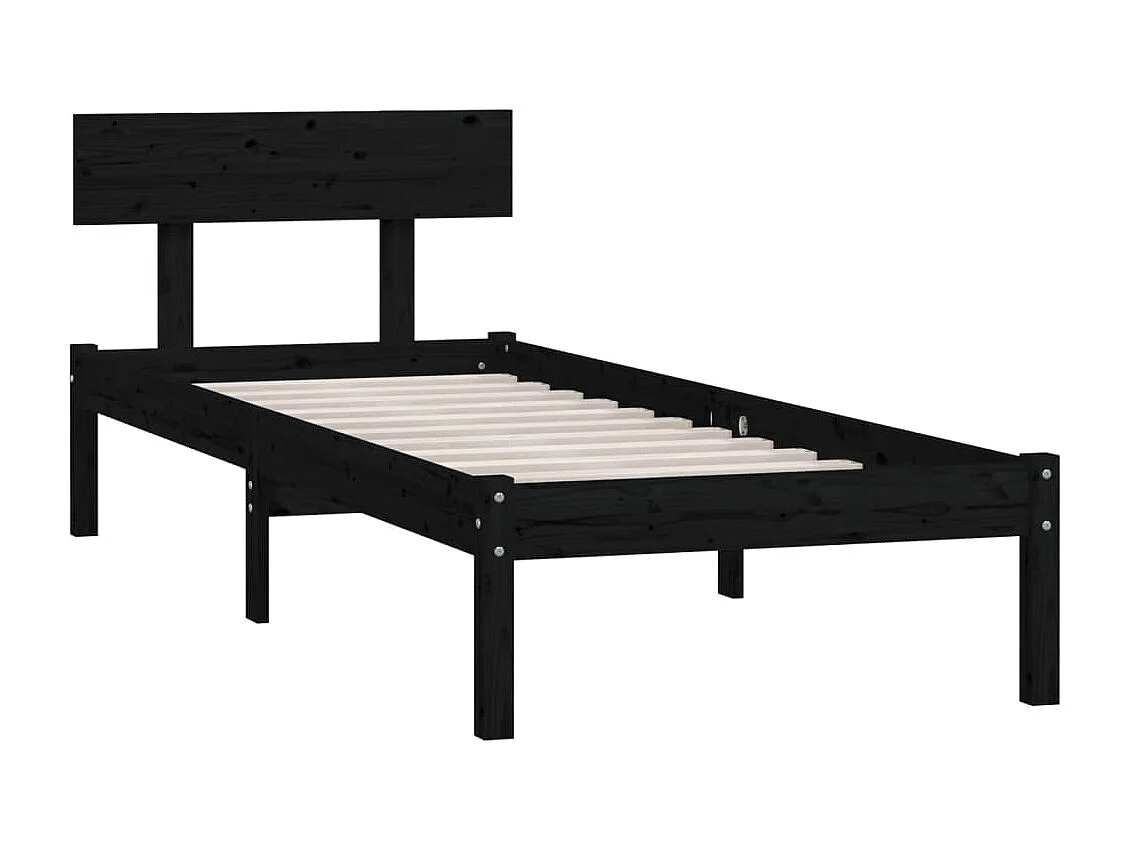 Lit simple | Lit adulte, enfant | Cadre de lit noir bois massif 75x190 cm