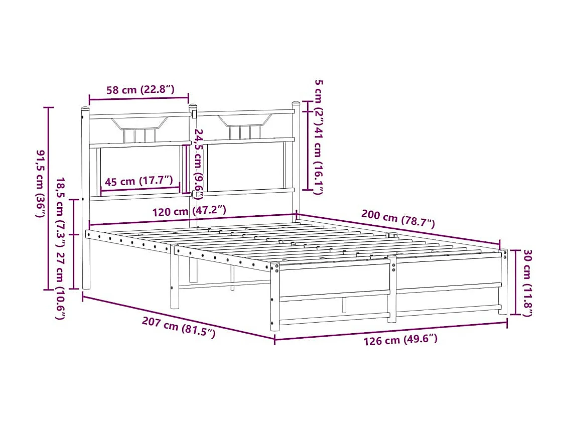 Letto per adulti | Letto singolo | Giroletto senza Materasso Rovere Fumo 120x200 cm in Truciolato